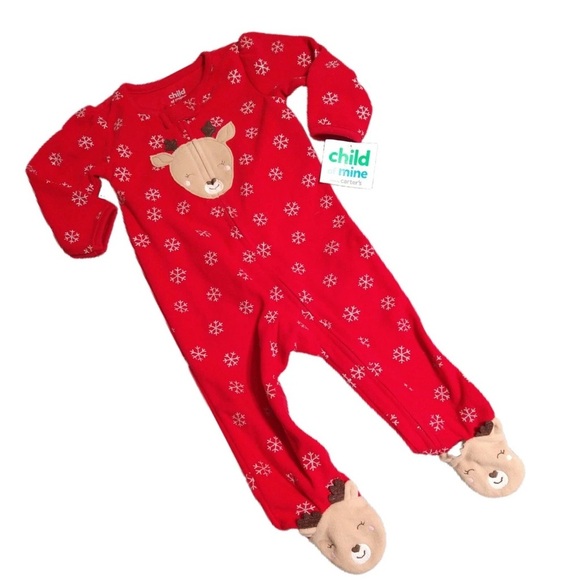 CARTER’S CHRISTMAS REINDEER SLEEP & PLAY SLEEPER - RED SIZES 3M, 6M, 9M, (NEW) - Picture 4 of 4